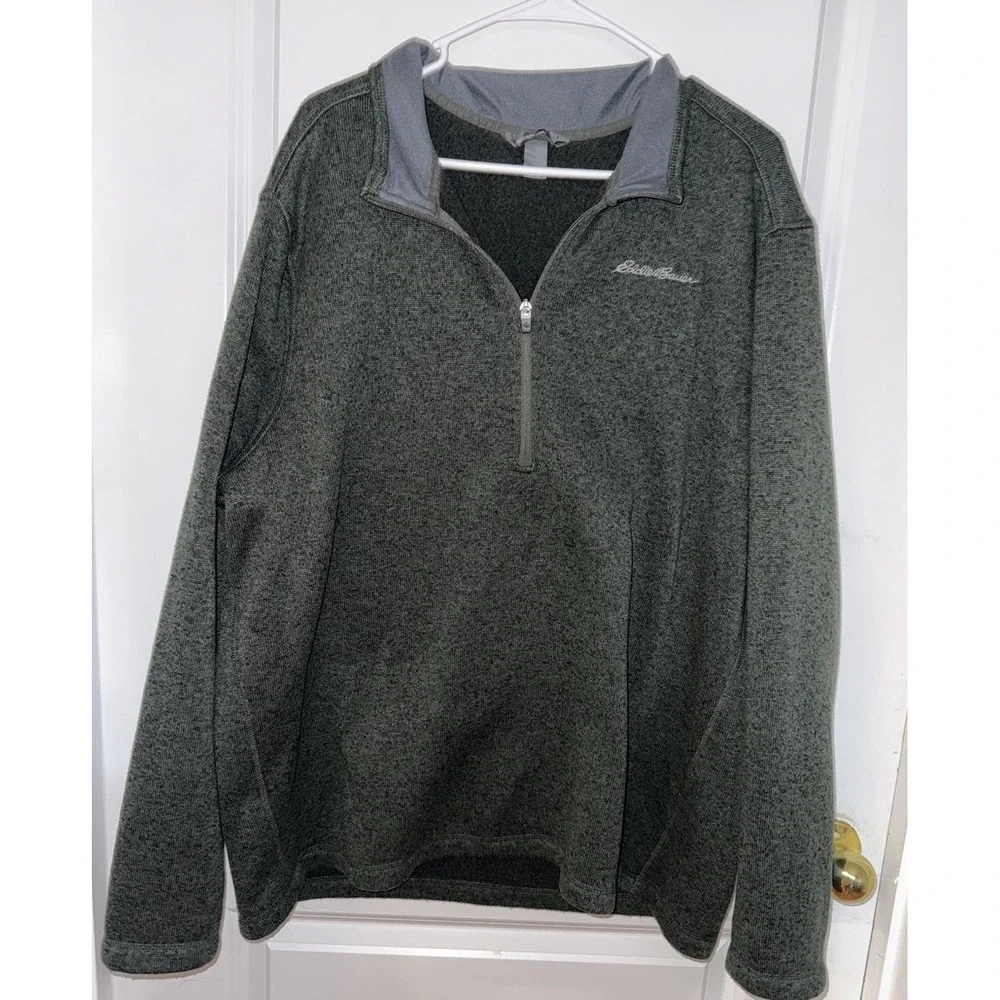 Men's Eddie Bauer Hunter Green Fleece 1/4 Zip Pullover Size: XXL EUC